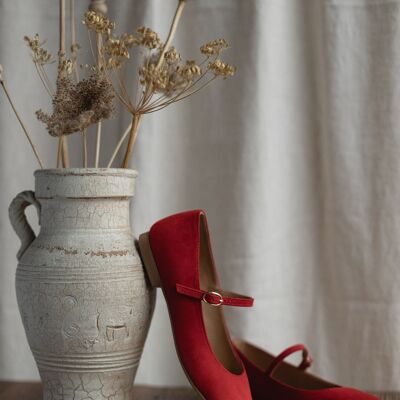 Women's suede ballerinas - Mary-Jane - Red 34-42