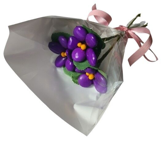Mini ramo de 3 violetas en grageas de chocolate