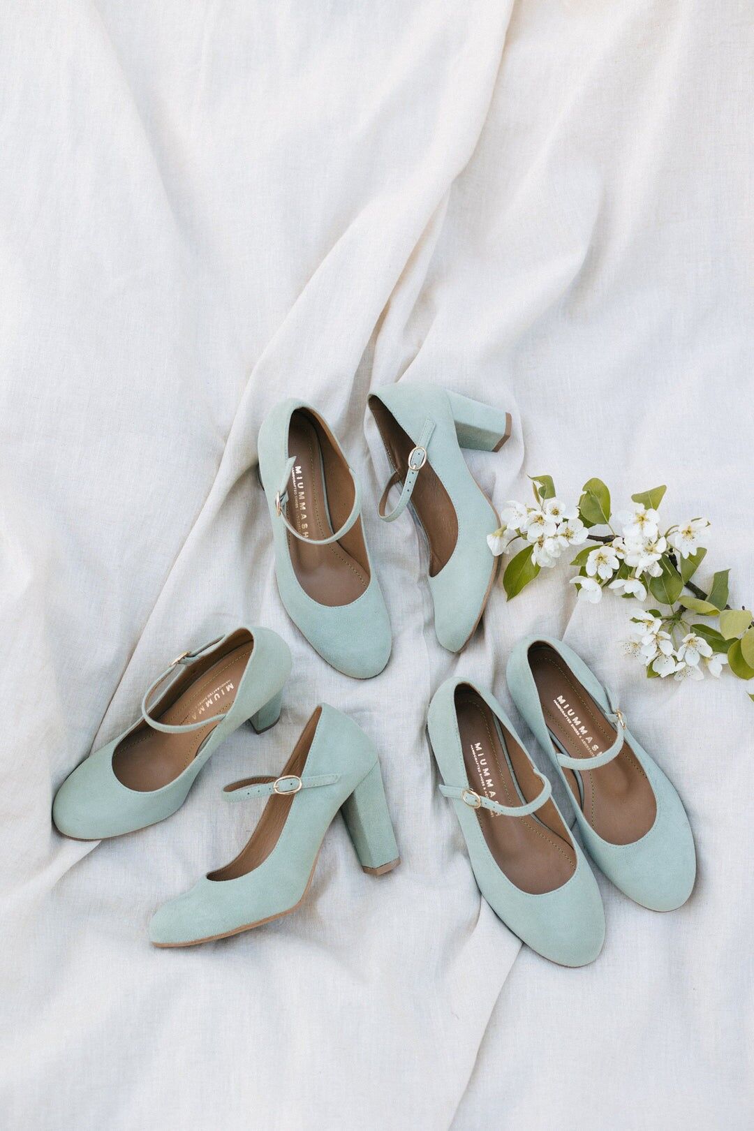 Ballerine in camoscio da donna - Mary-Jane - Salvia 34-42