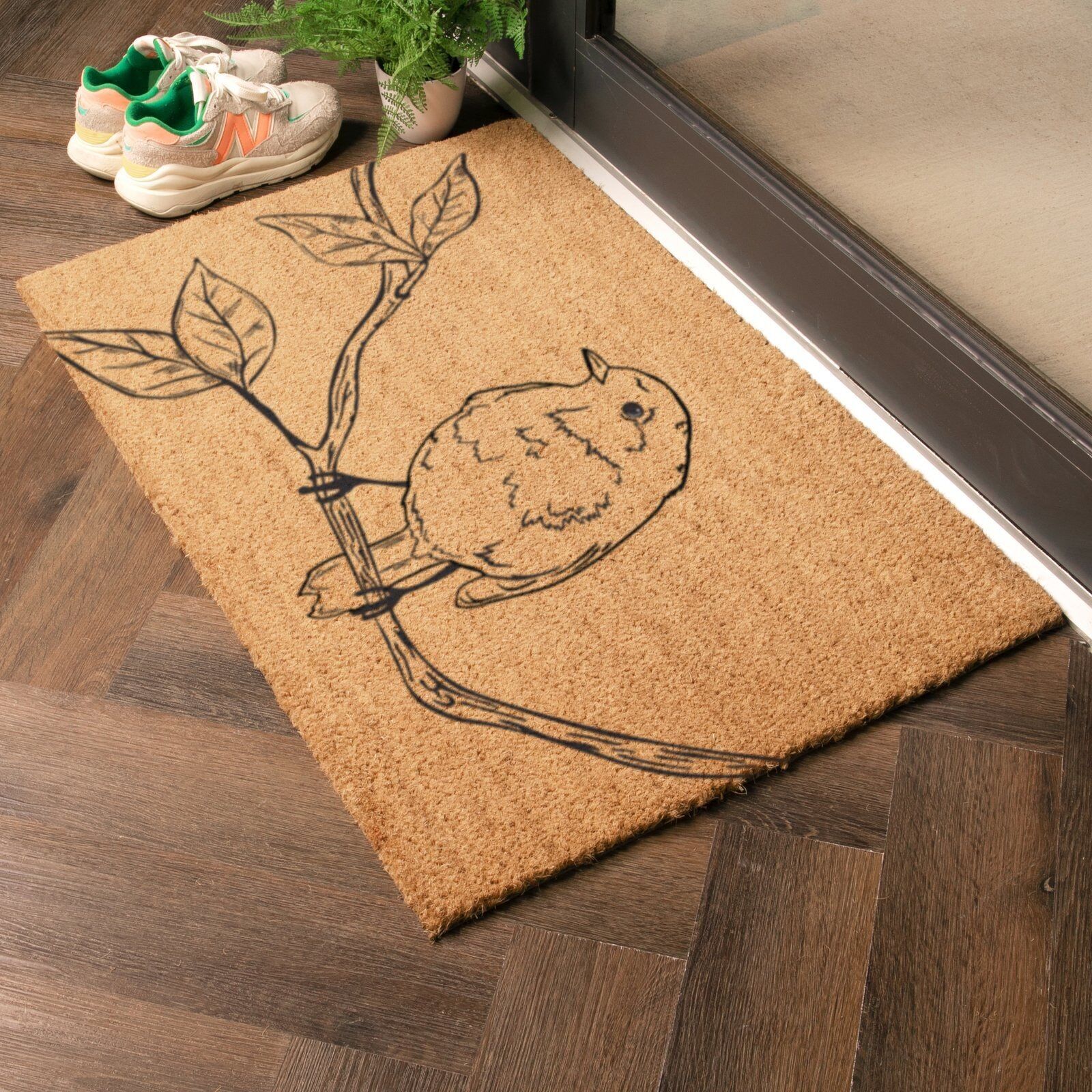 Fußmatte aus Kokosfaser mit Bleistiftmotiv „Robin“ (90 x 60 cm)