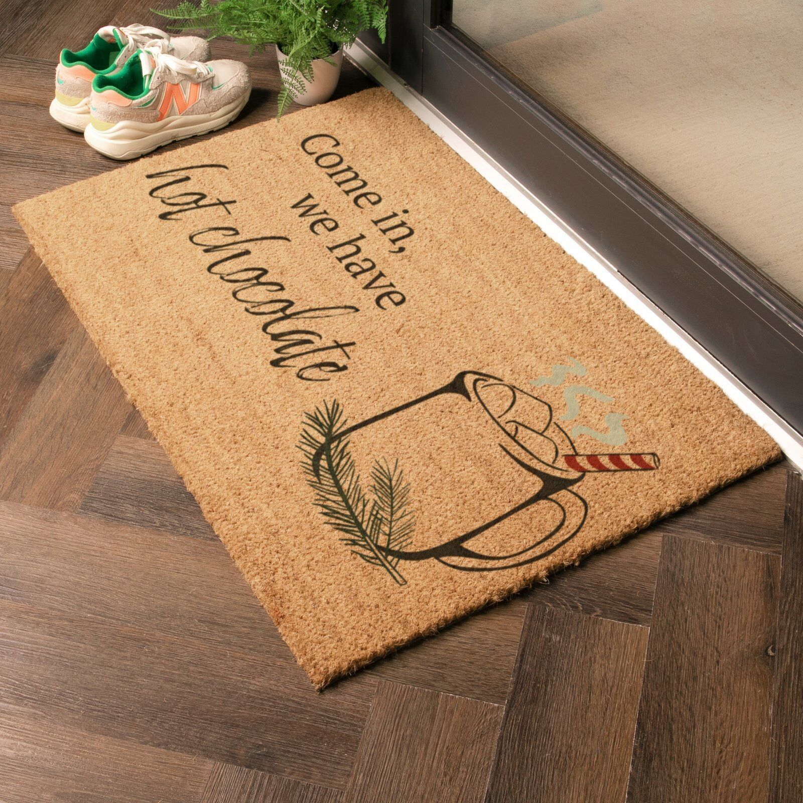 Kommen Sie herein, wir haben heiße Schokolade, Kokos-Fußmatte (90 x 60 cm)
