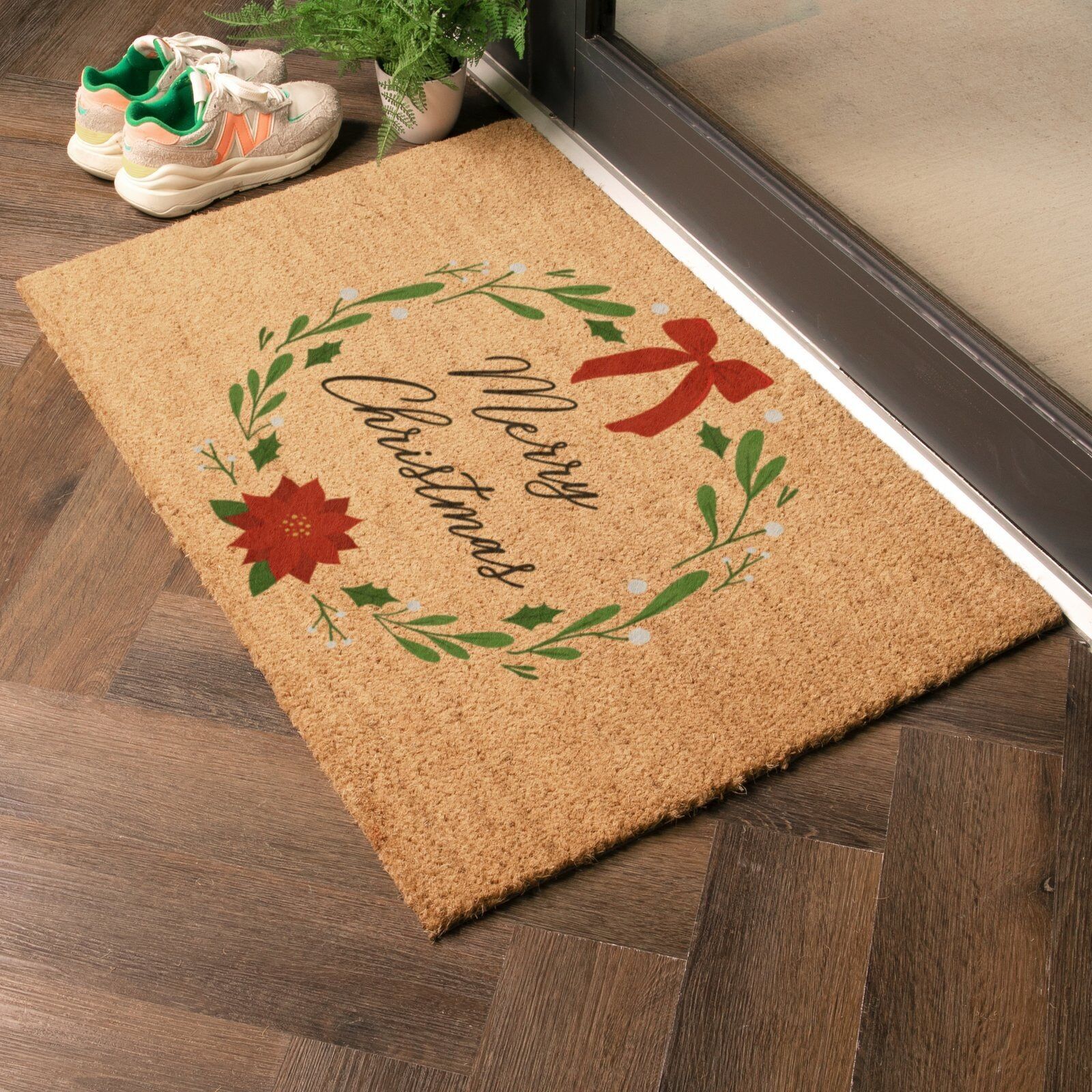Fußmatte aus Kokosfaser mit Winterkranz (90 x 60 cm)