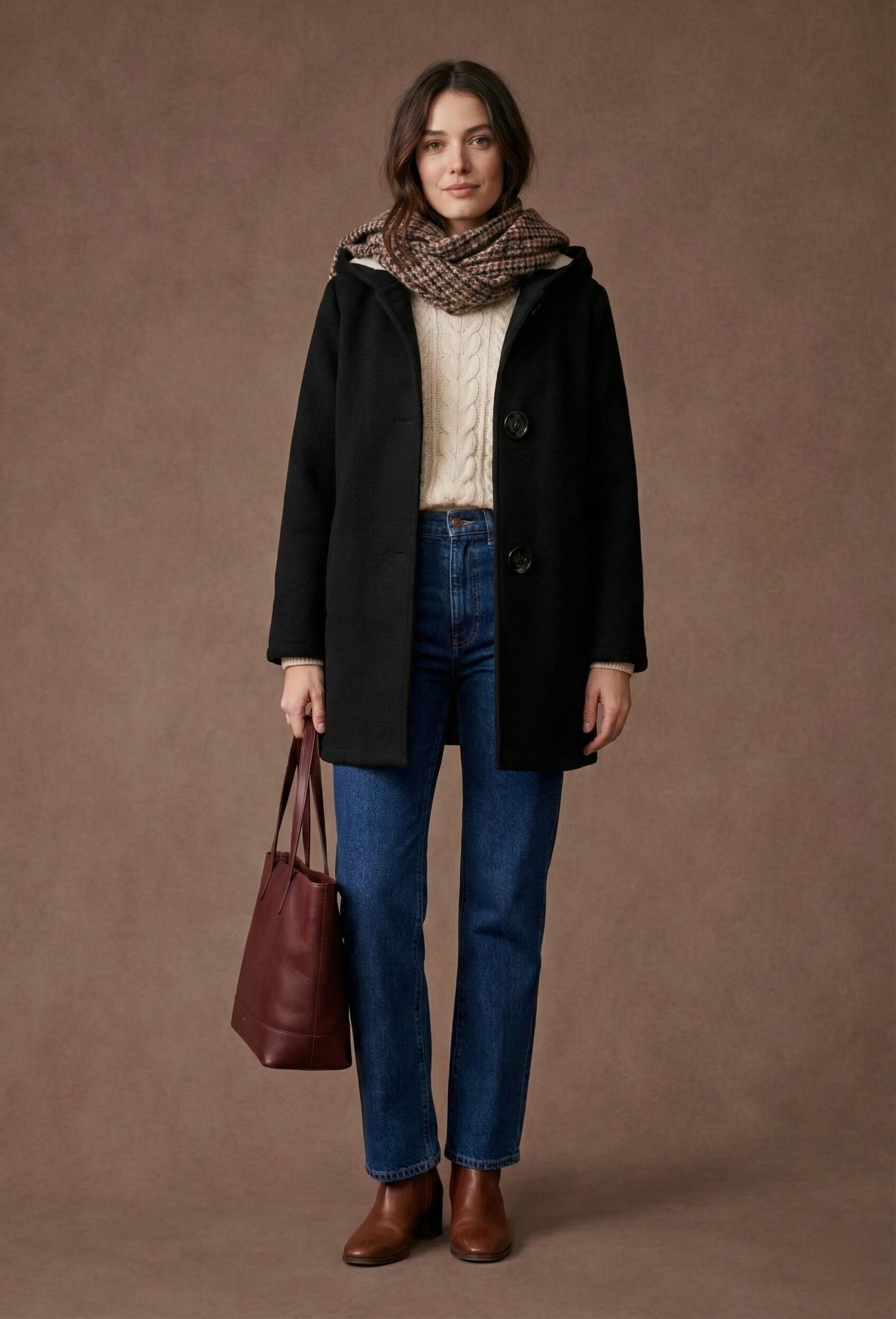 Manteau à capuche en maille épaisse avec gros boutons PV2551