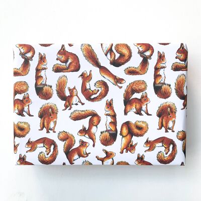 Rote Eichhörnchen Geschenkpapier Blätter