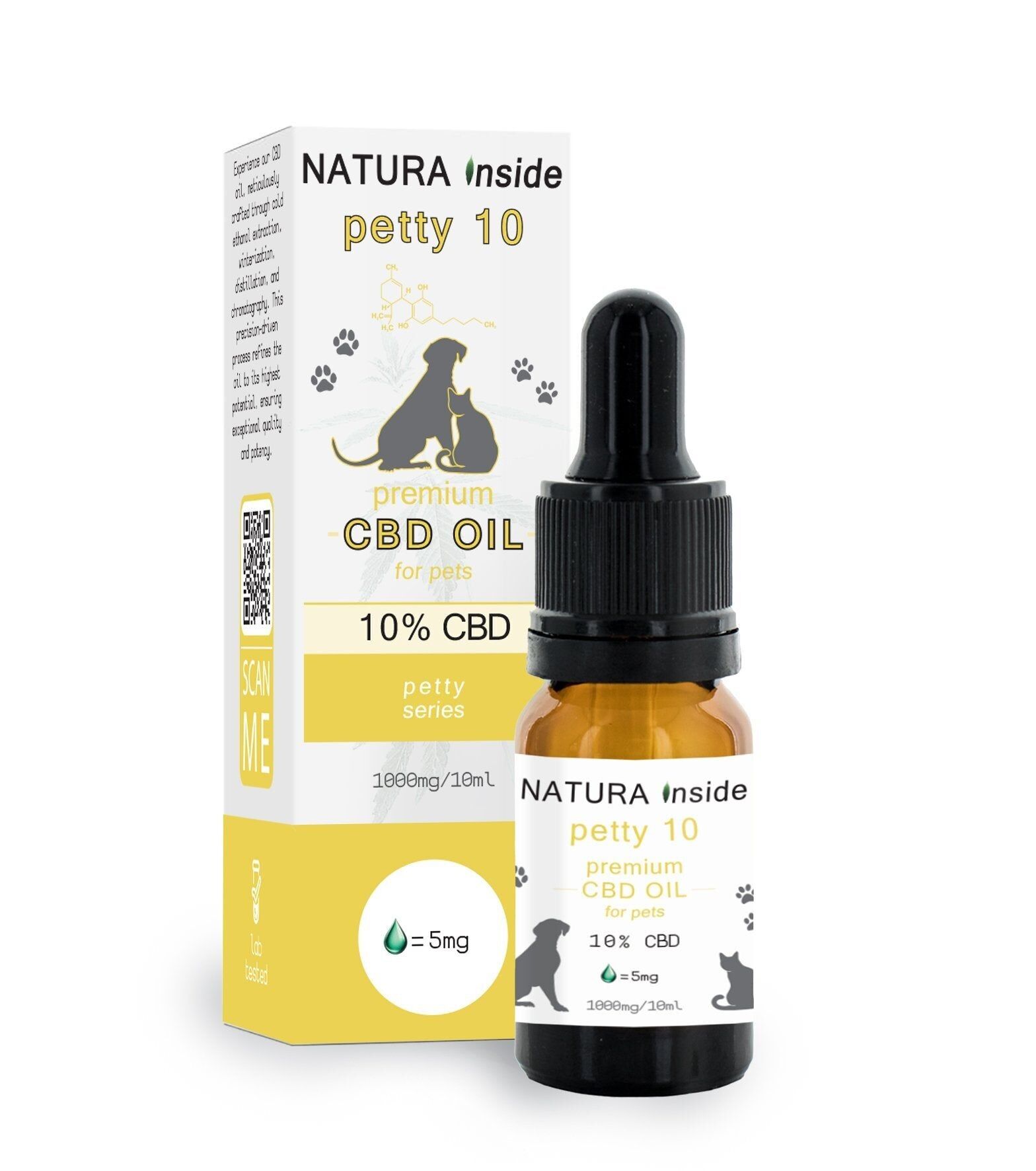 Natura Inside Olio di Cannabis Premium per Animali Domestici – 90% Olio di Salmone e 10% CBD, Serie Petty, 10 ml