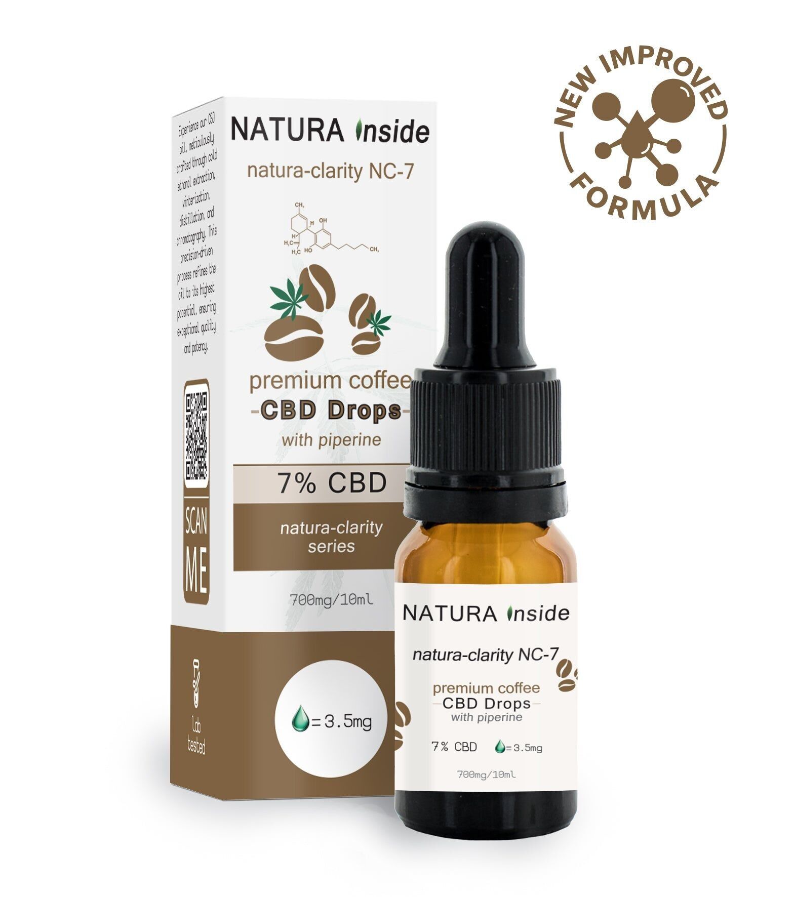 Natura Inside Premium Cannabis Oil – 7% CBD con Piperina e Olio di Caffè, Serie Dryas, 10 ml