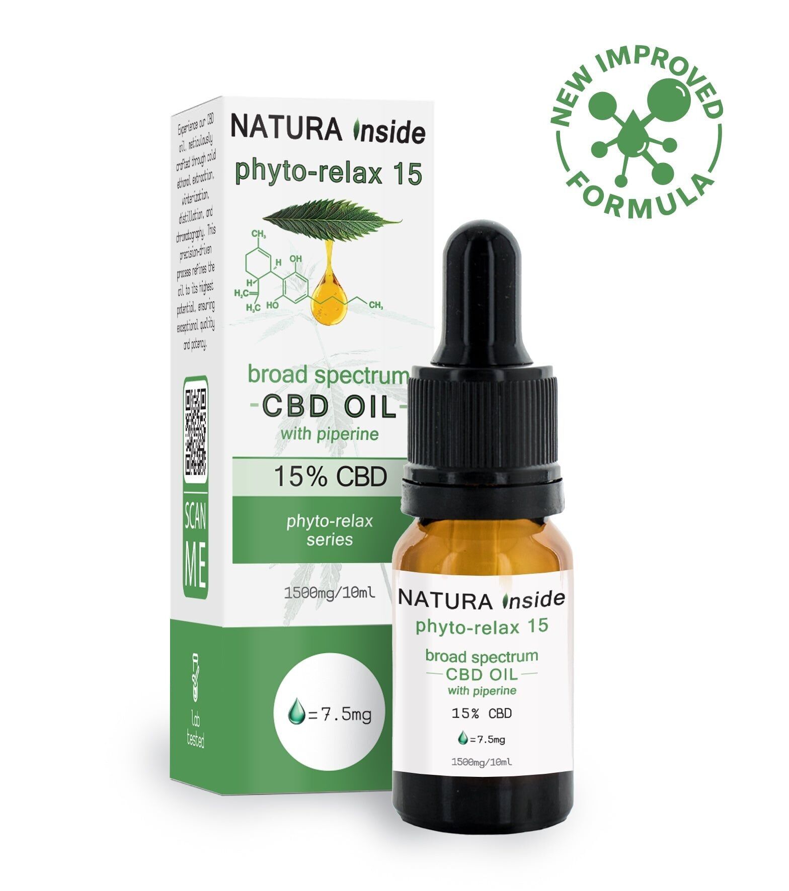 Aceite de cannabis de espectro completo Natura Inside – 15 % CBD con piperina, Serie Gaia, 10 ml