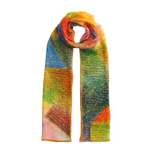Pañuelo Seda Natural Multicolor - 200 x 65 cm - Estampado Abstracto - Cosido a Mano - Hombre y Mujer