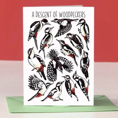 A Descent of Woodpeckers Art Blank Greeting Card
