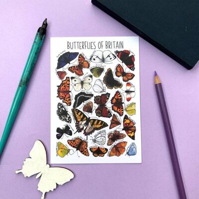 Postal en blanco del arte de las mariposas de Gran Bretaña