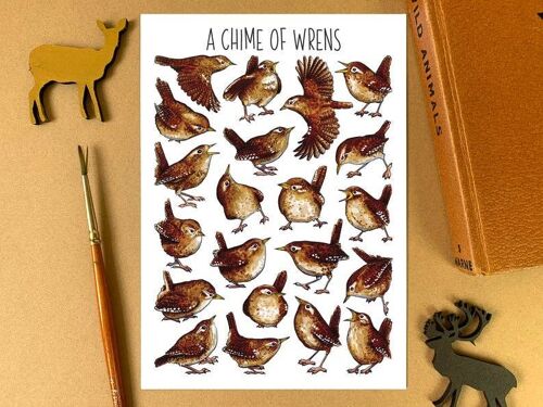 A Chime of Wrens Art Blank Postcard