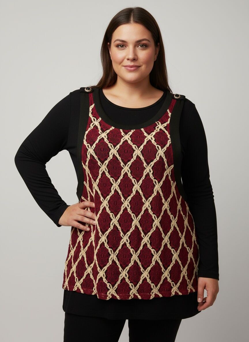 Burgunderrote ärmellose Weste mit Rippung in Übergröße (A618)