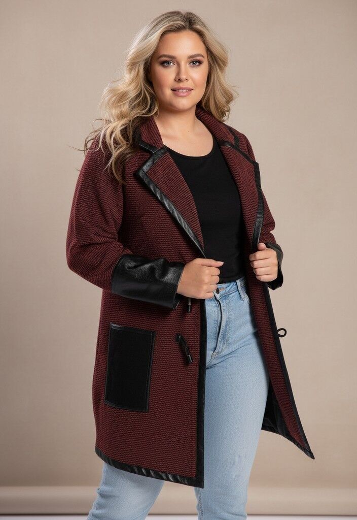 Veste rouge grande taille avec patch similicuir (A563)