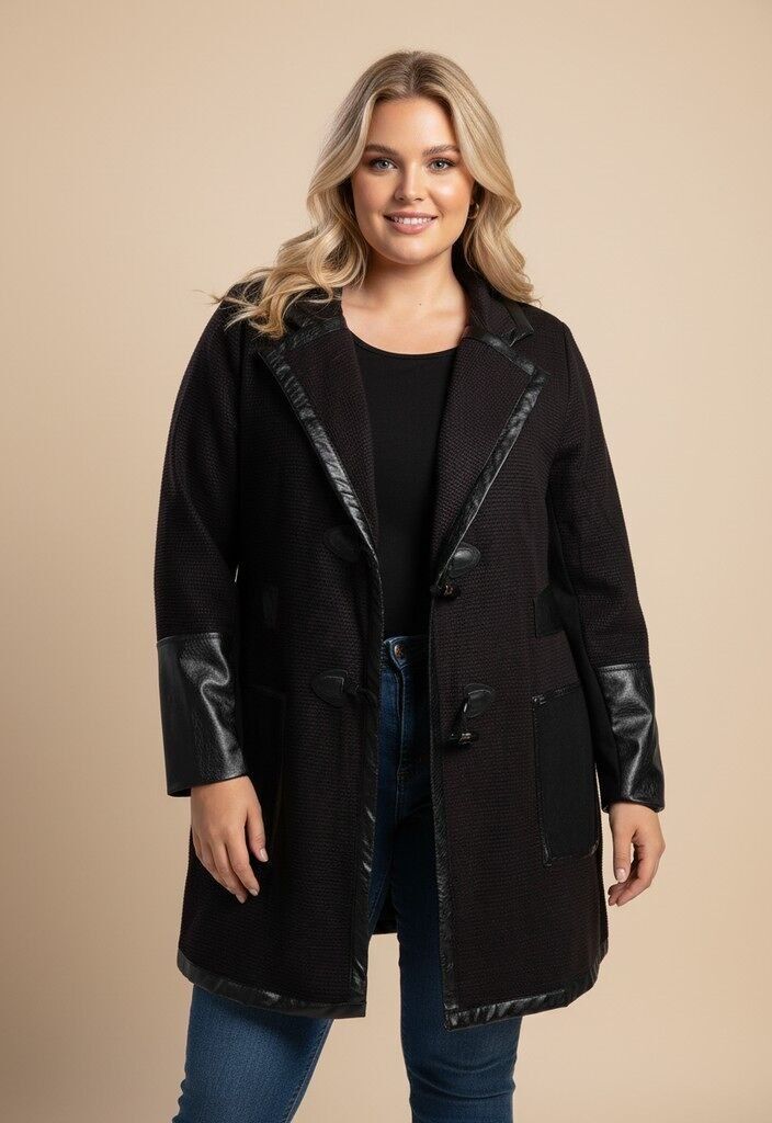 Veste noir grande taille avec patch similicuir (A563)