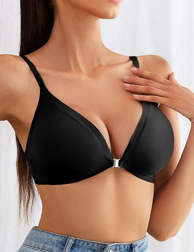 Reggiseno senza cuciture per donna con chiusura frontale nera e coppe rimovibili