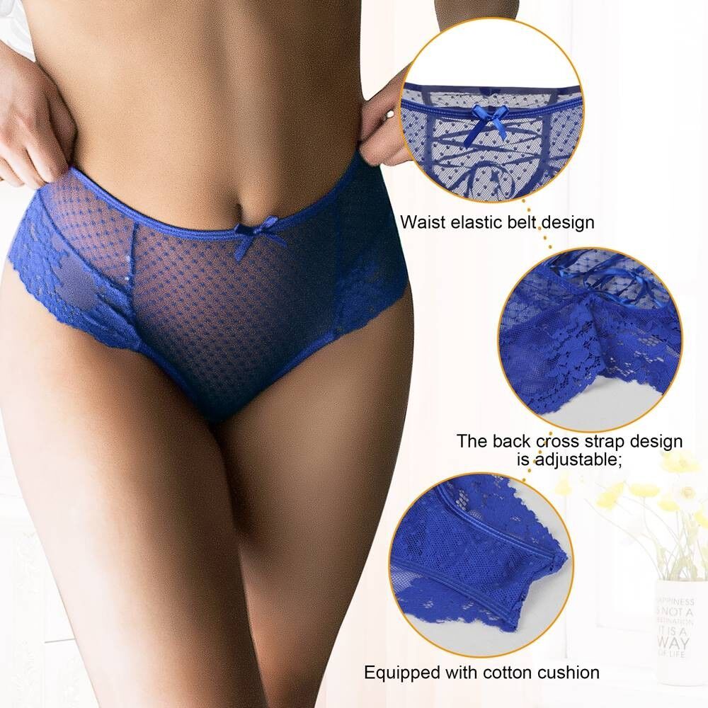 Sexy blauer hochtaillierter Spitzenhöschen