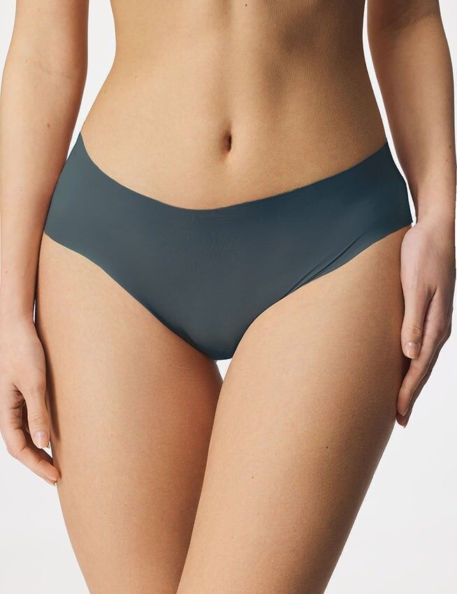 Braguita azul sexy de seda helada con bordes ondulados y sin costuras