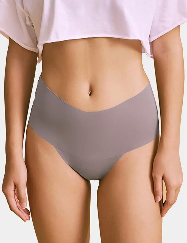 Braguita morada sexy de seda helada, cintura alta y sin costuras