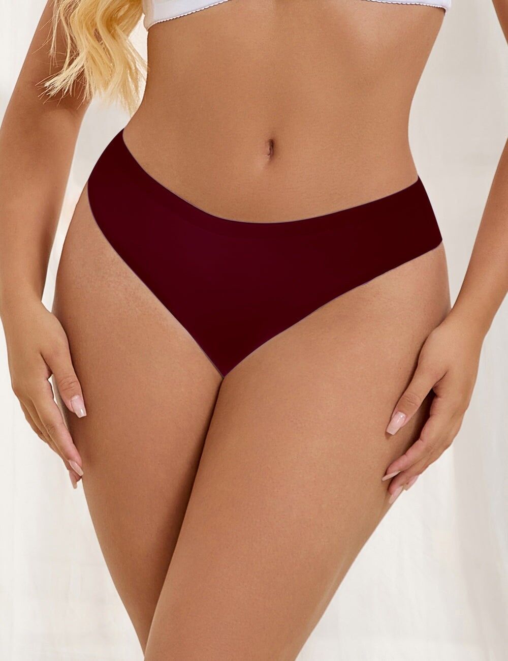 Braguita sexy de cintura baja elástica sin costuras color burdeos