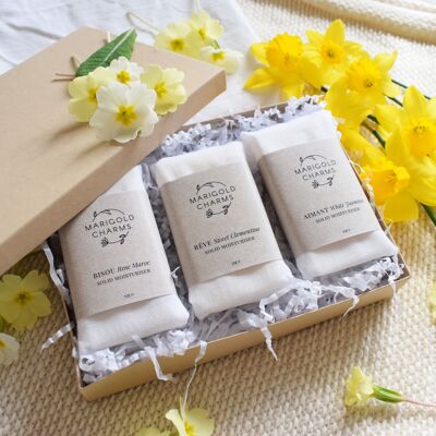 Organic Solid Moisturiser Gift Collection - White Jasmine / Sweet Clementine / Rose Maroc -  - Vegan (without beeswax)