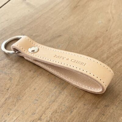 “Papy Chéri” natural leather key ring