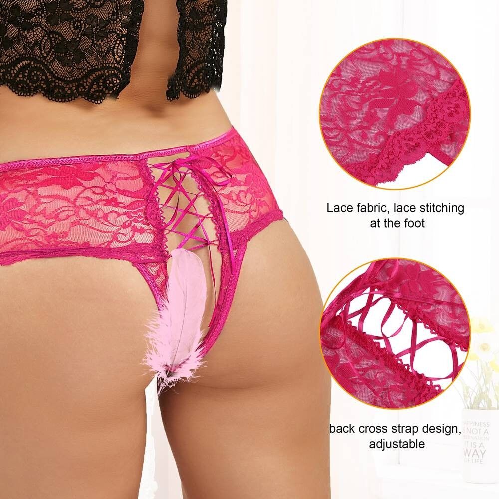 Culotte rose en dentelle florale à entrejambe ouvert