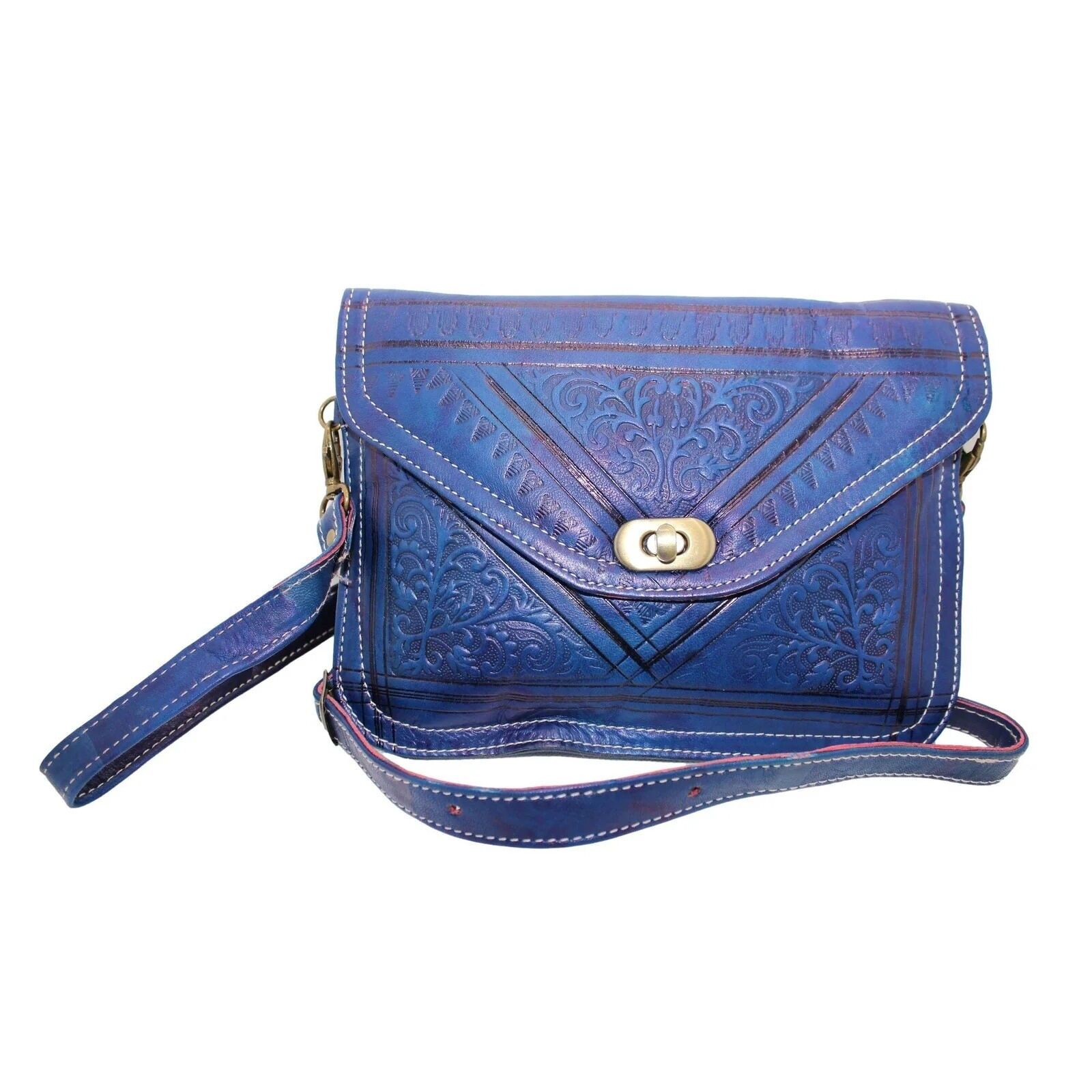 Borsa in pelle naturale marocchina – Stile Fes, vari colori, realizzata a mano con motivi floreali