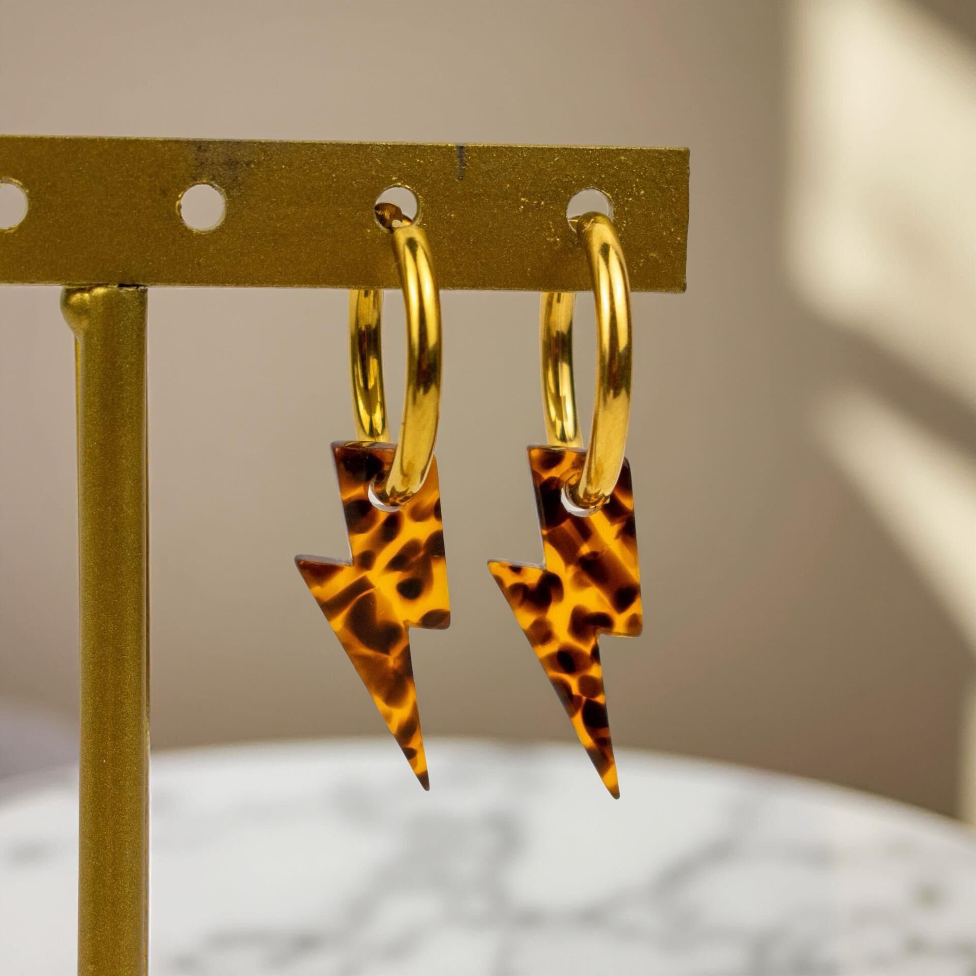 Boucles d'oreilles créoles - Éclair terrazzo - acier inoxydable