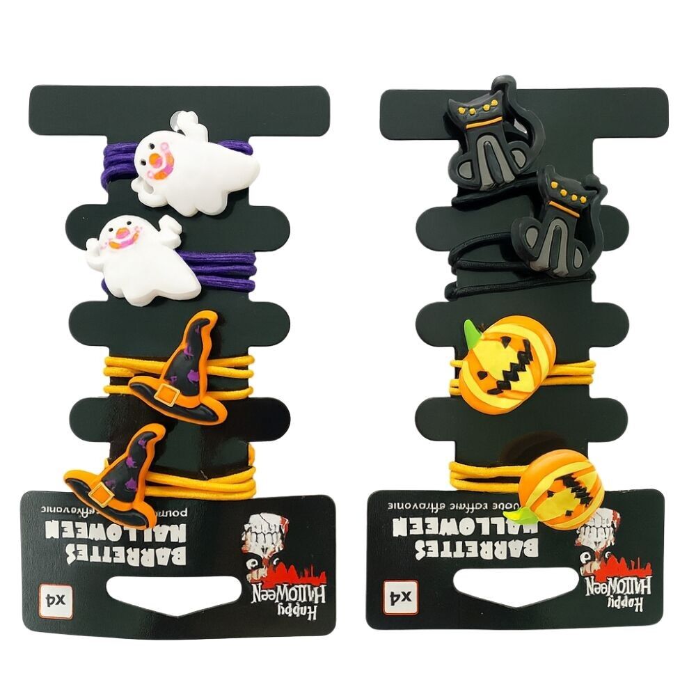 Pack of 8 Halloween Hair Ties - Random Patterns, Mixed Colors | Kids & Adults