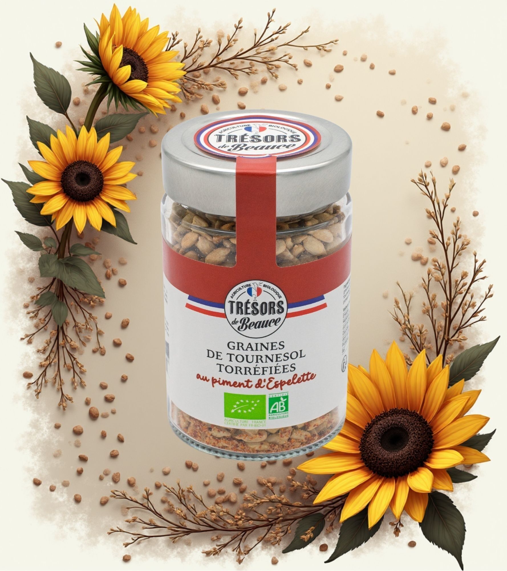 SEMI DI GIRASOLE TOSTATI BIOLOGICI CON PEPERONE ESPELETTE BARATTOLO DA 100 G