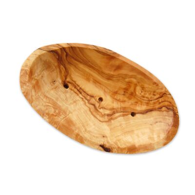 Jabonera ovalada de unos 12 - 14 cm de madera de olivo