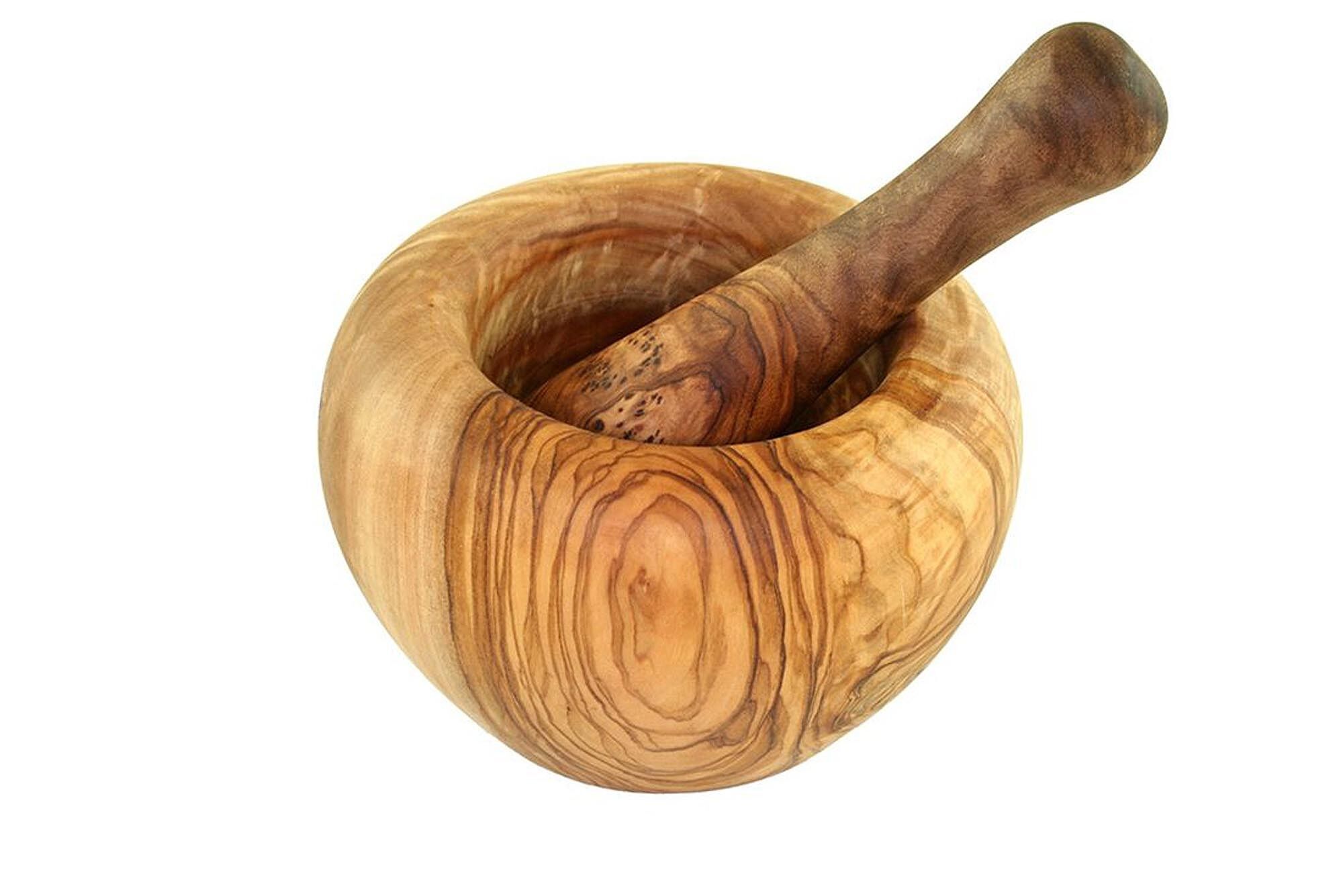 Buy wholesale Mortar round ground including pestle made of olive wood Ø 12  cm