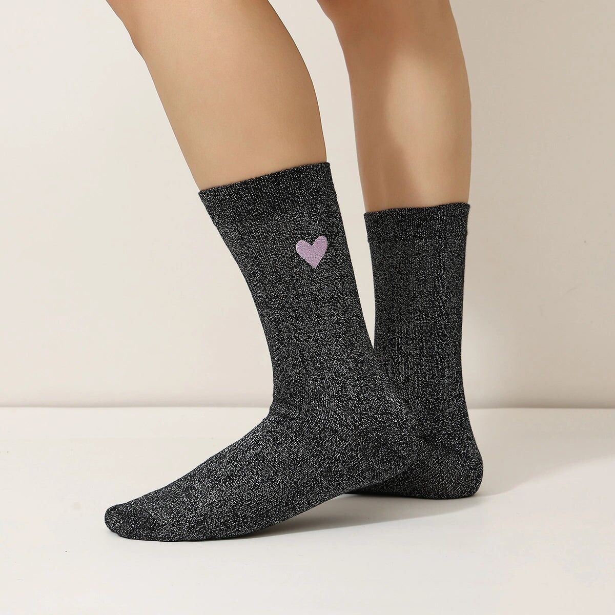 Women's Lurex Heart High Socks I 35-41