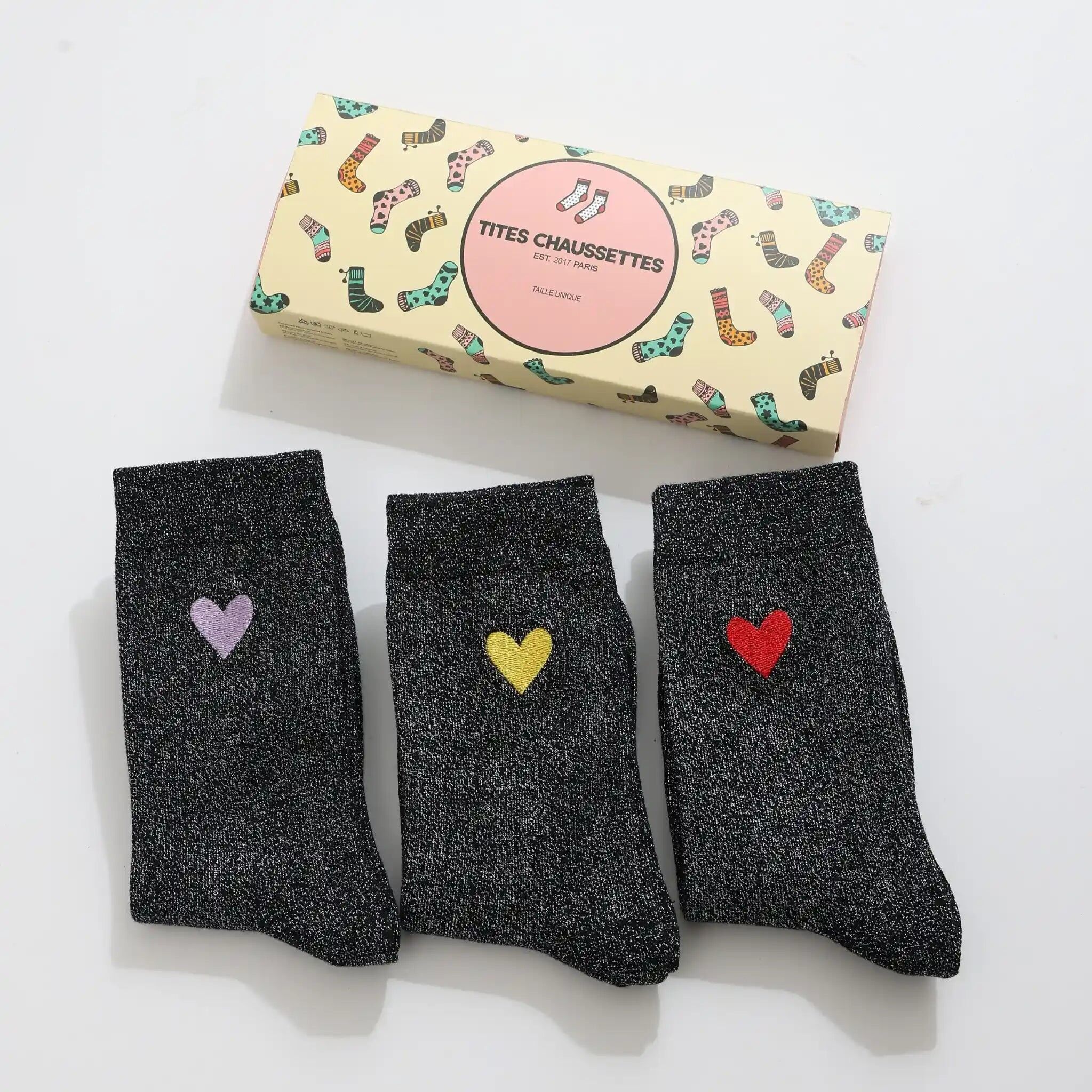 Pack of 3 Women's Lurex Heart High Socks I 35-41