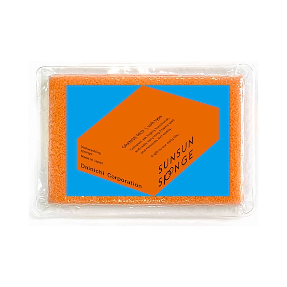 Esponja naranja-roja Sunsun, sencillez, eficacia y calidad japonesa para tu día a día (ligeramente flexible, para un agarre cómodo - con embalaje comprimido) - Colección de esponjas Sunsun / DAINICHI