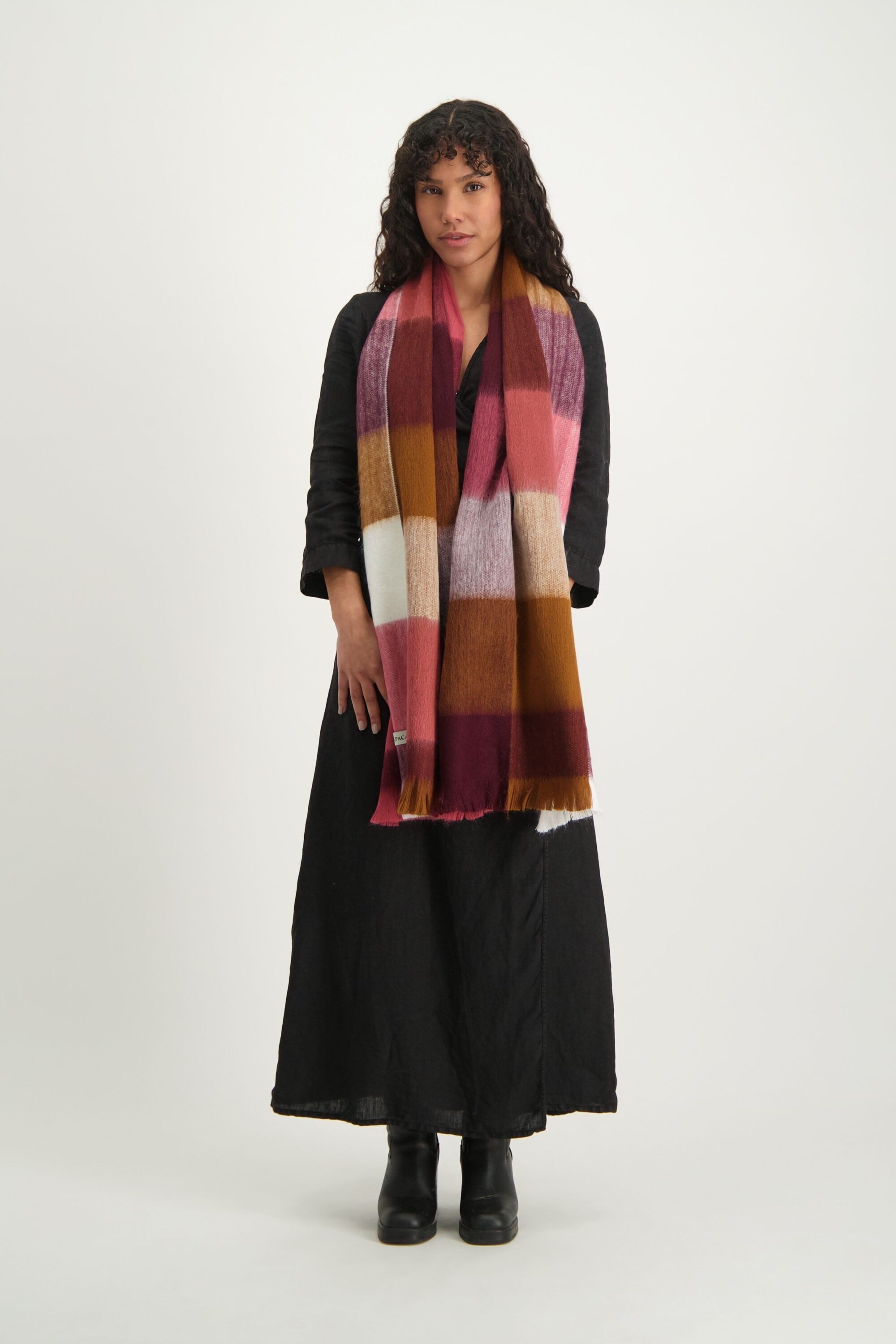 Scarf Blocked Wine Red, Grape and Naturals