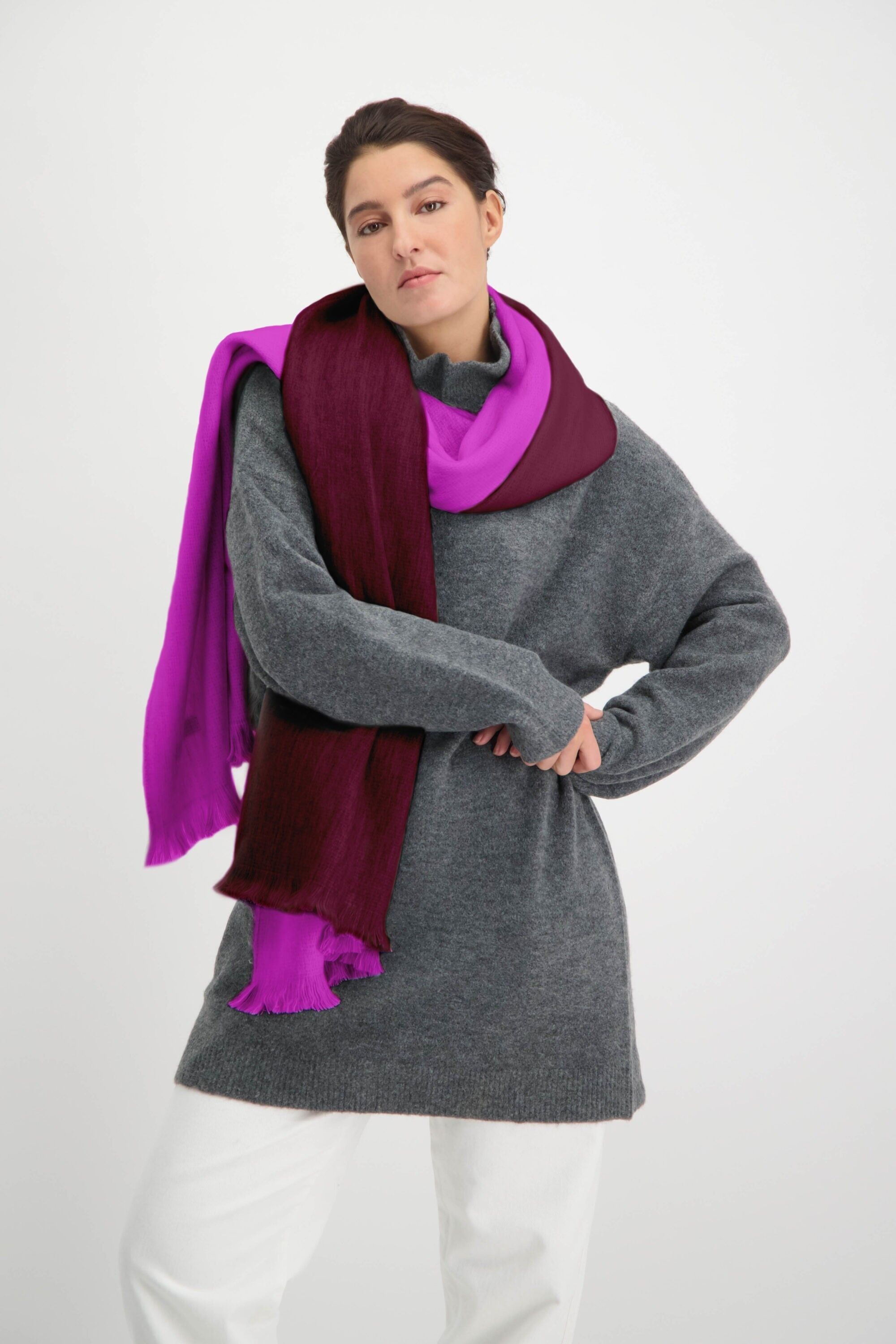 Écharpe fine double prune violet/rouge vin