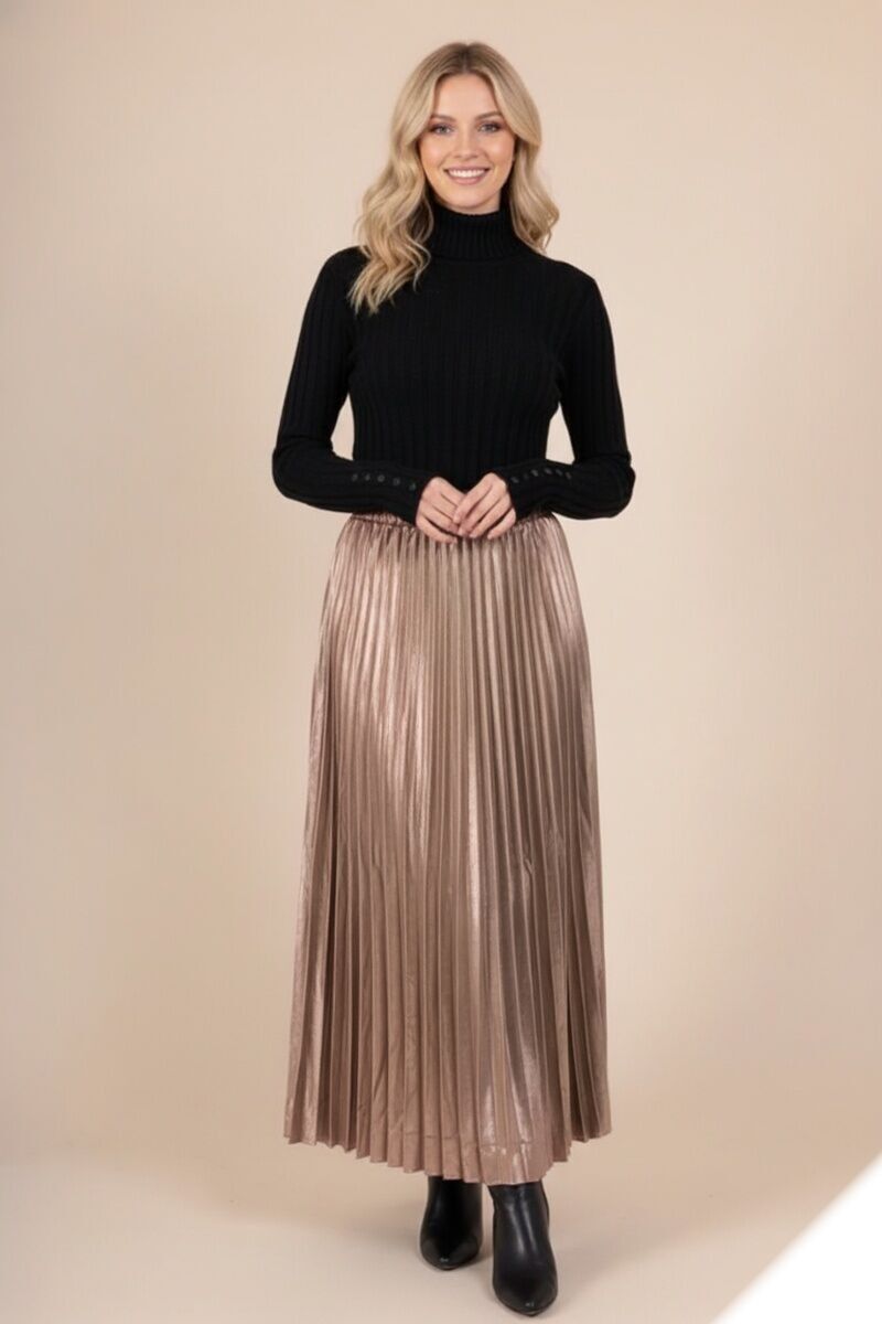 Langer Faltenrock aus schlichtem Satinstoff - 3014 - Lusa Mode