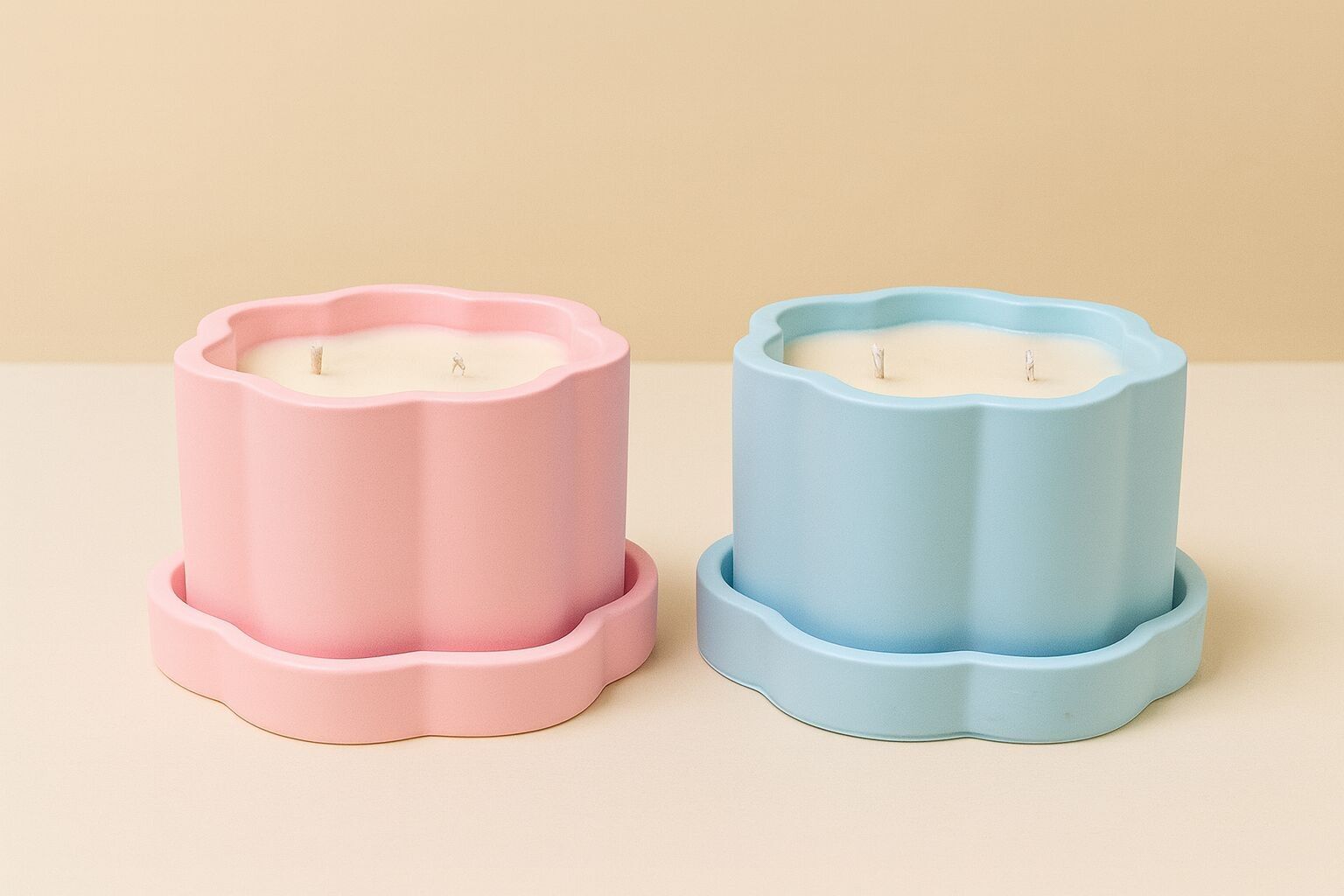 Vela de soja artesanal en frasco de Jesmonite con forma de flor – Aroma a caramelo de mantequilla