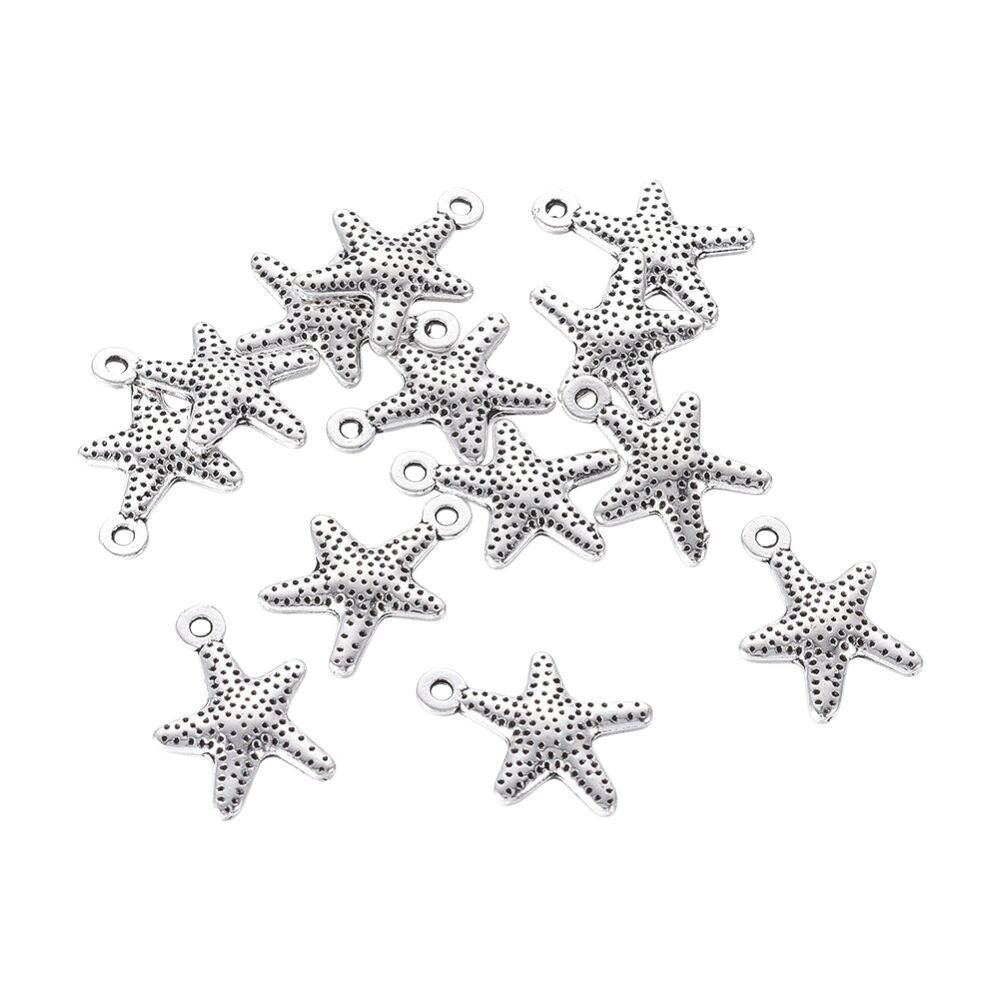 Alloy Charm, Starfish, Antique Silver, Approx. 1.6x1.2cm, Pack of 50