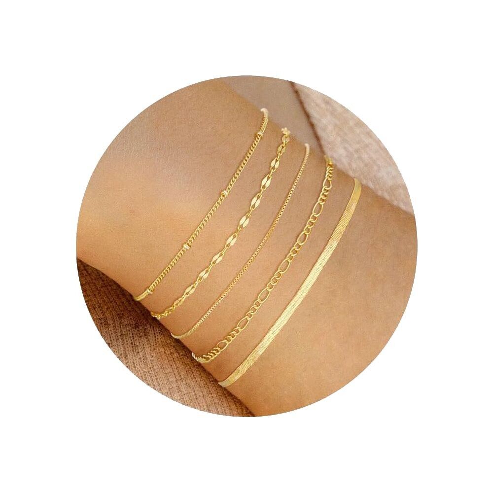 Kollektion vergoldeter Kettenarmbänder, 5 Stile, elegantes Design