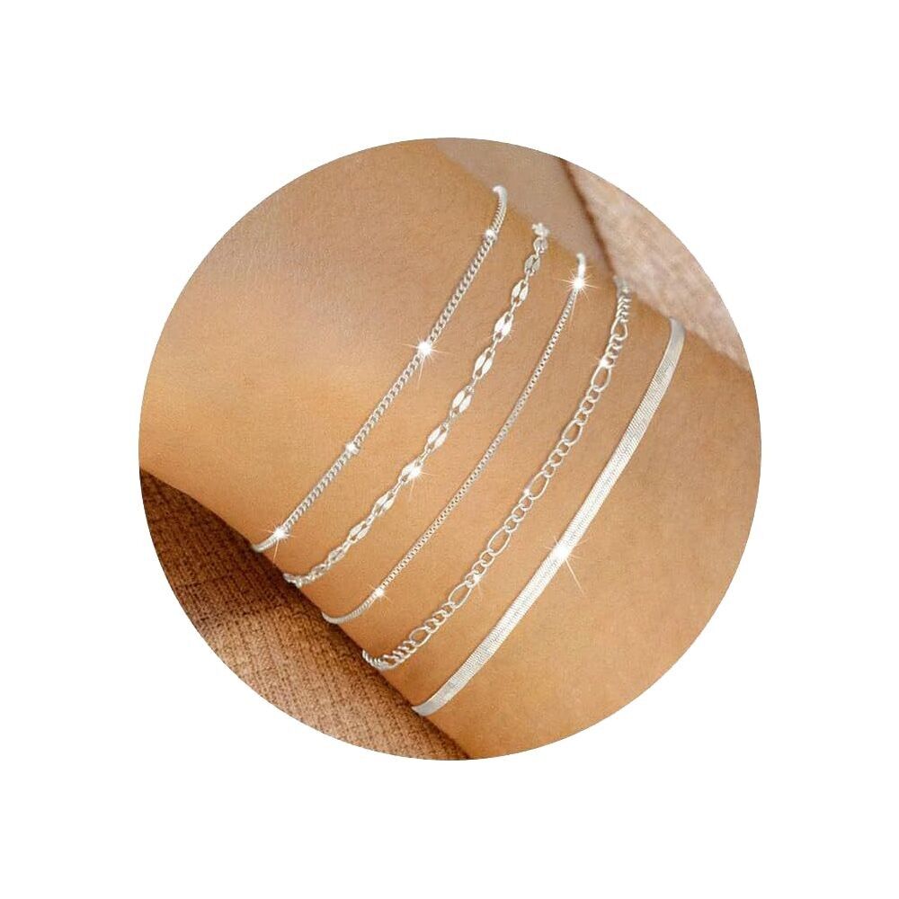 Platinfarbene Kettenarmband-Kollektion, 5 Stile, elegantes Design