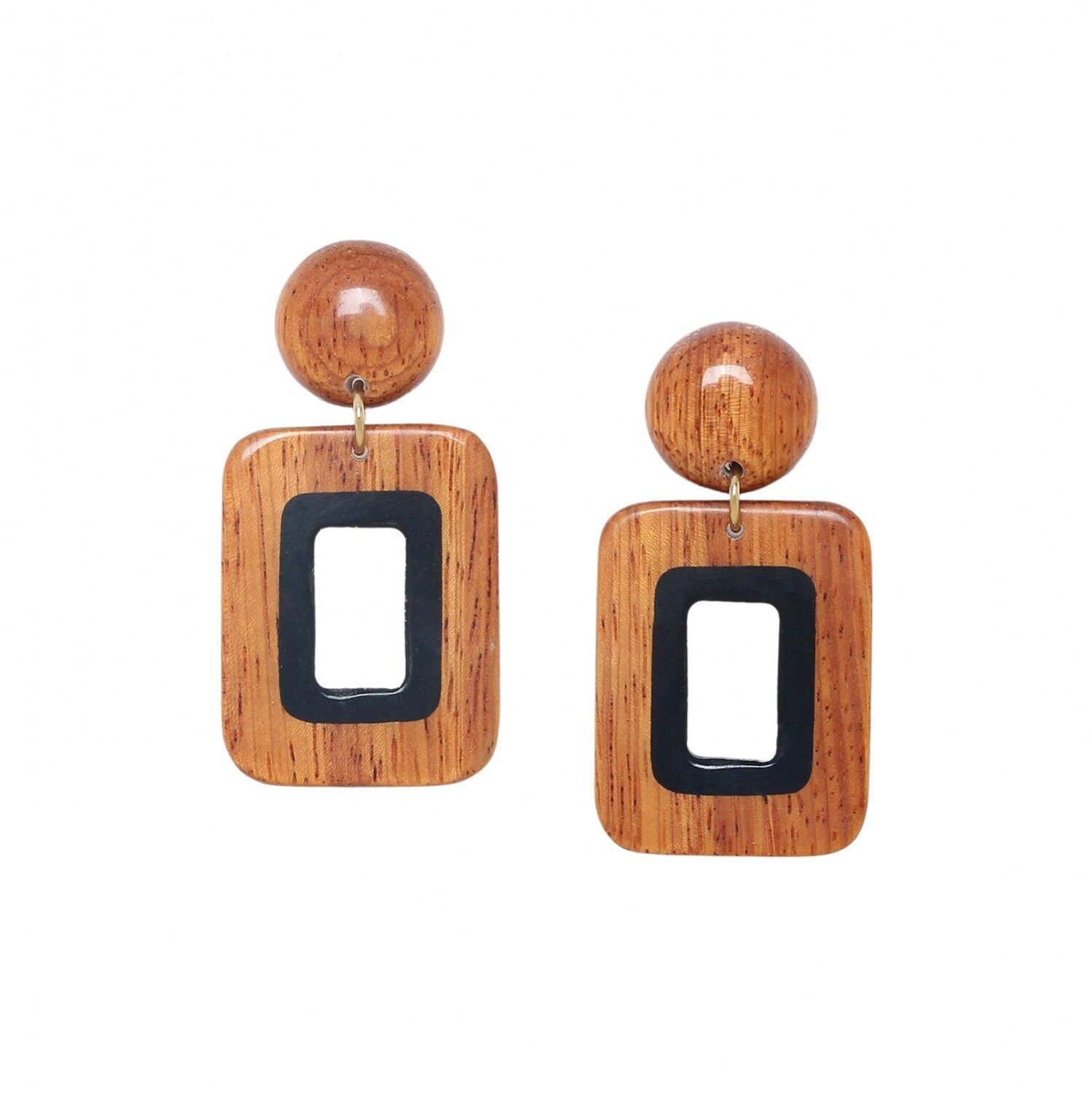 Orecchini a pressione rettangolari in legno bayong CANNELLE