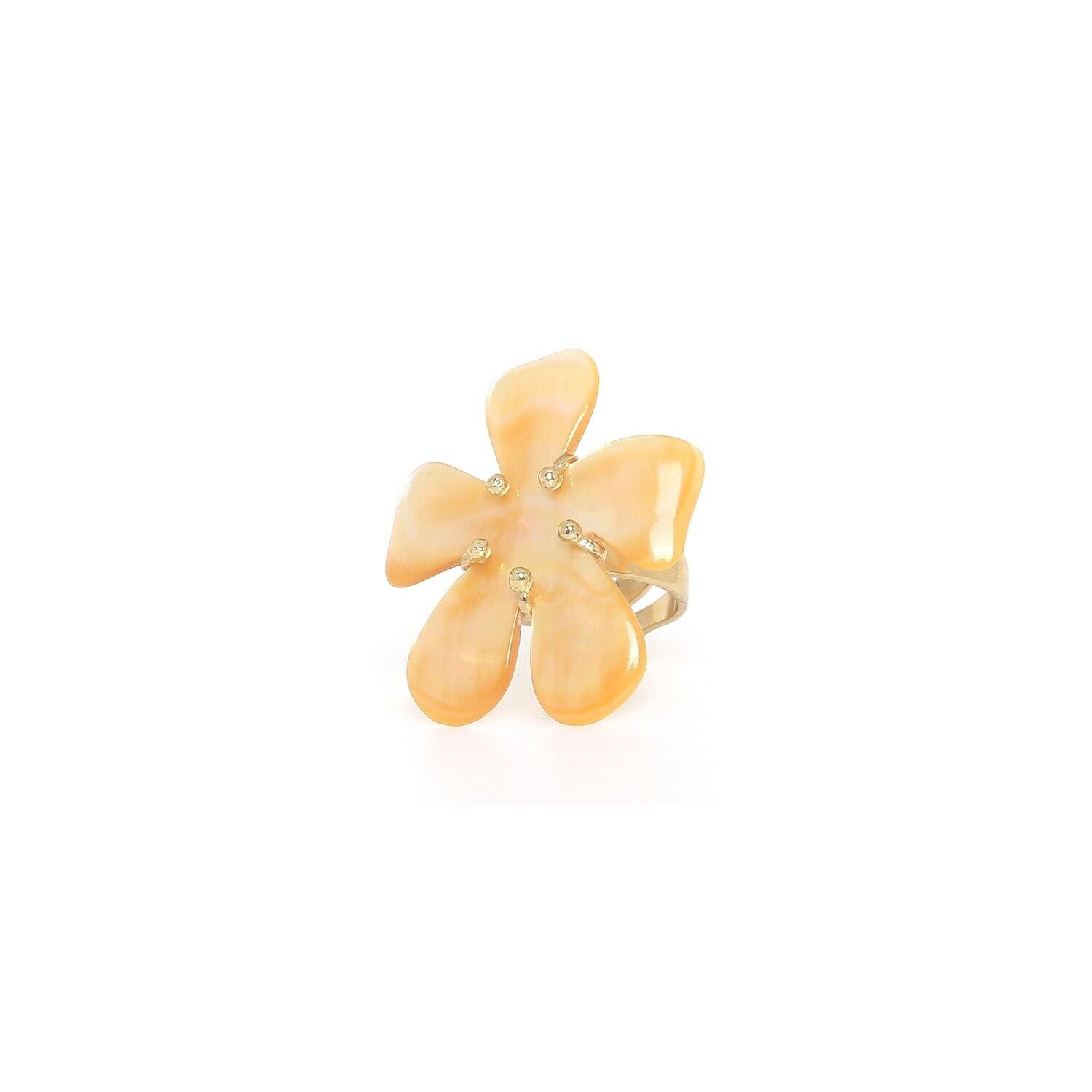 FIORIA verstellbarer Ring mit goldener Perlmuttblume