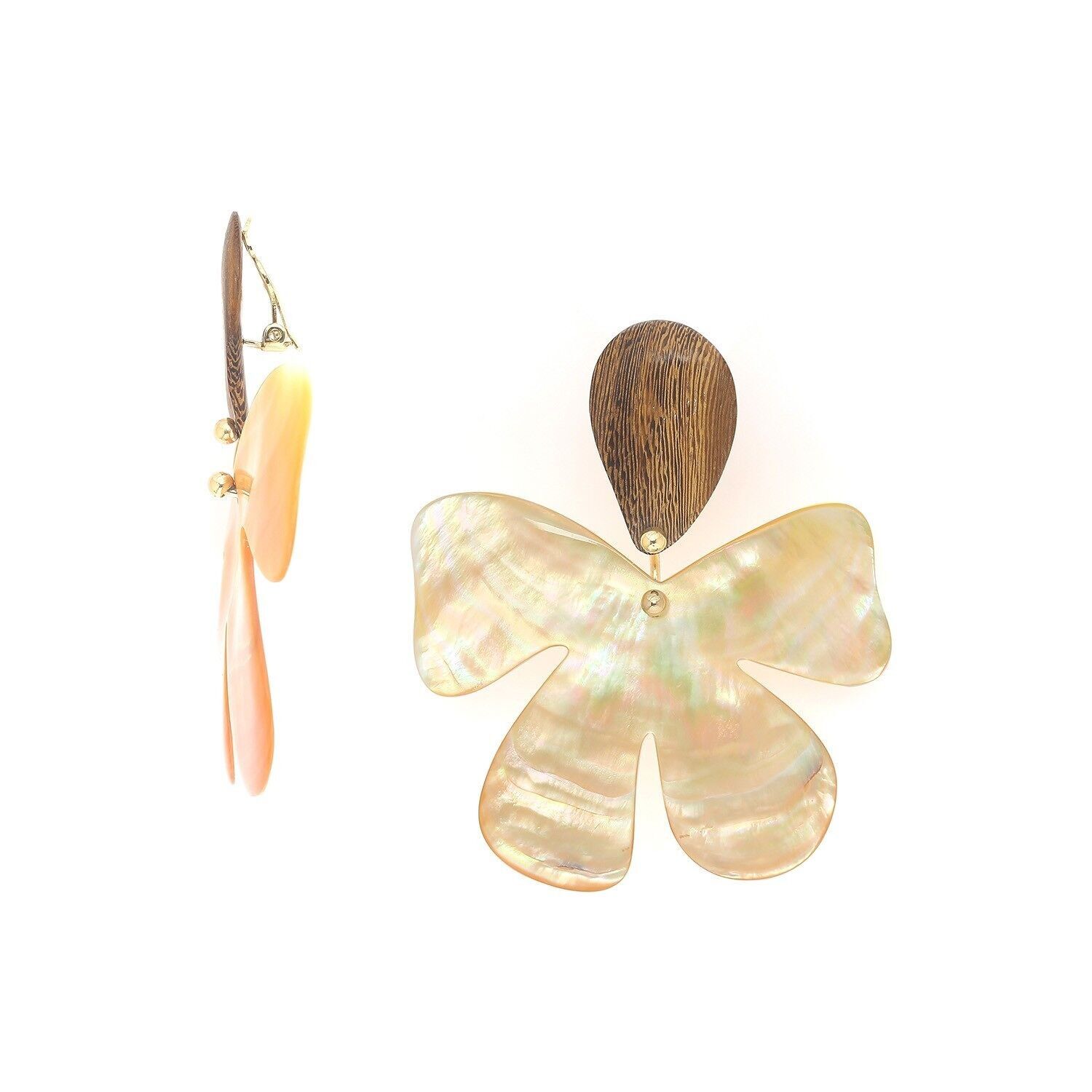 Orecchini a clip con fiori in madreperla dorata FIORIA