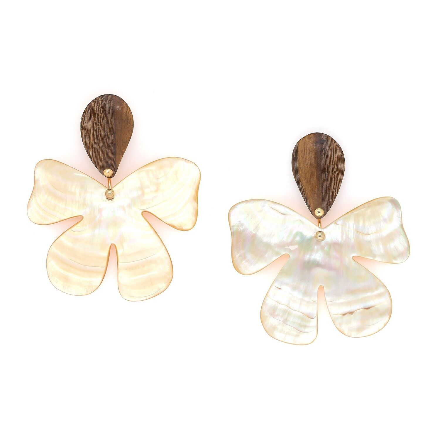 Orecchini grandi a pressione FIORIA con fiore in madreperla dorata