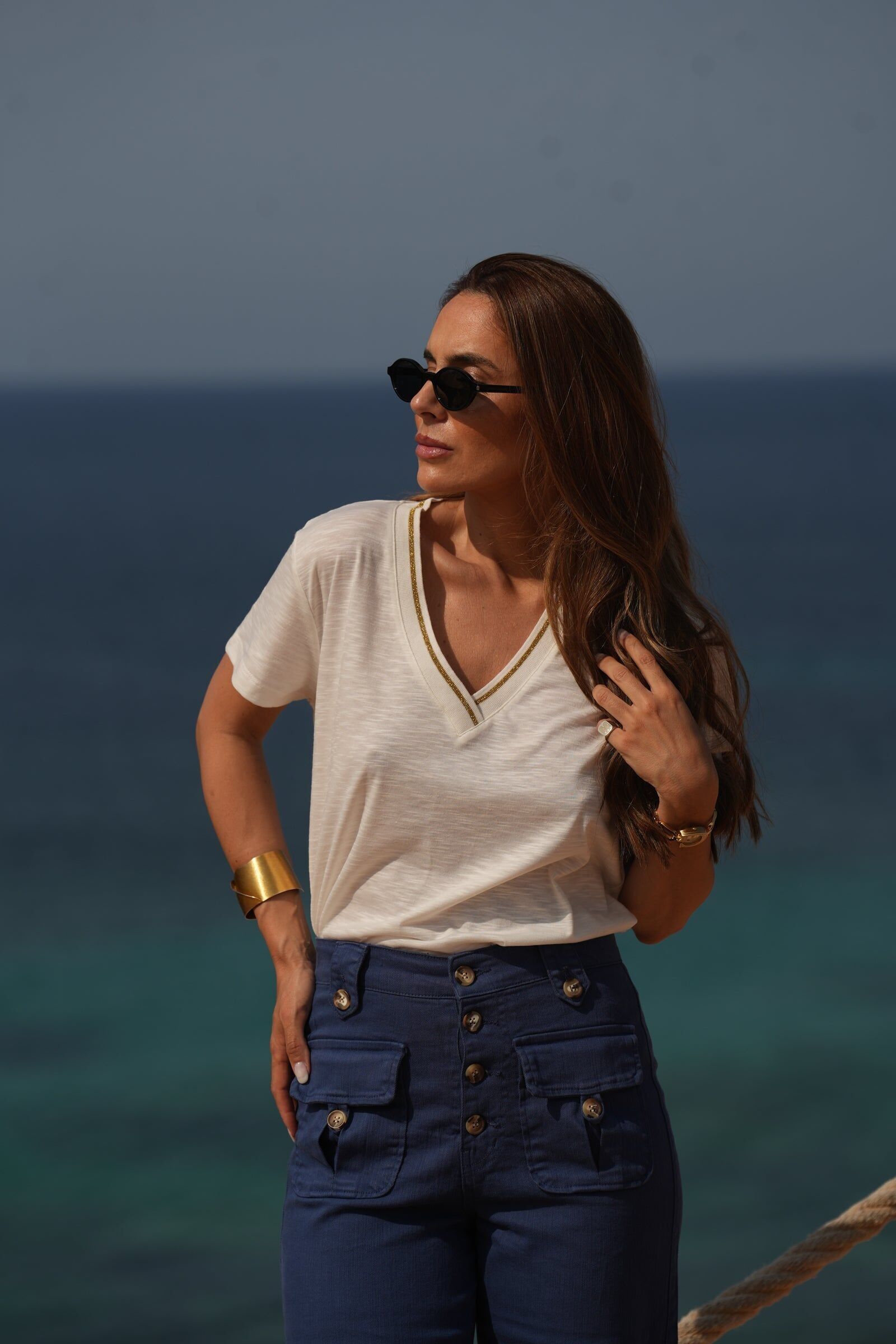 T-shirt Linho Decote em V