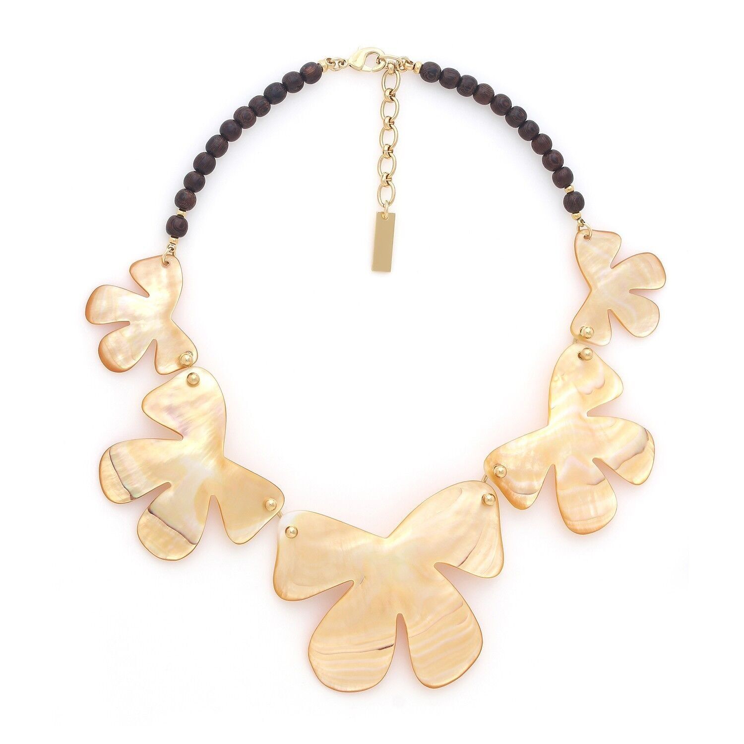 Collana bavaglino FIORIA a 5 fiori in madreperla dorata