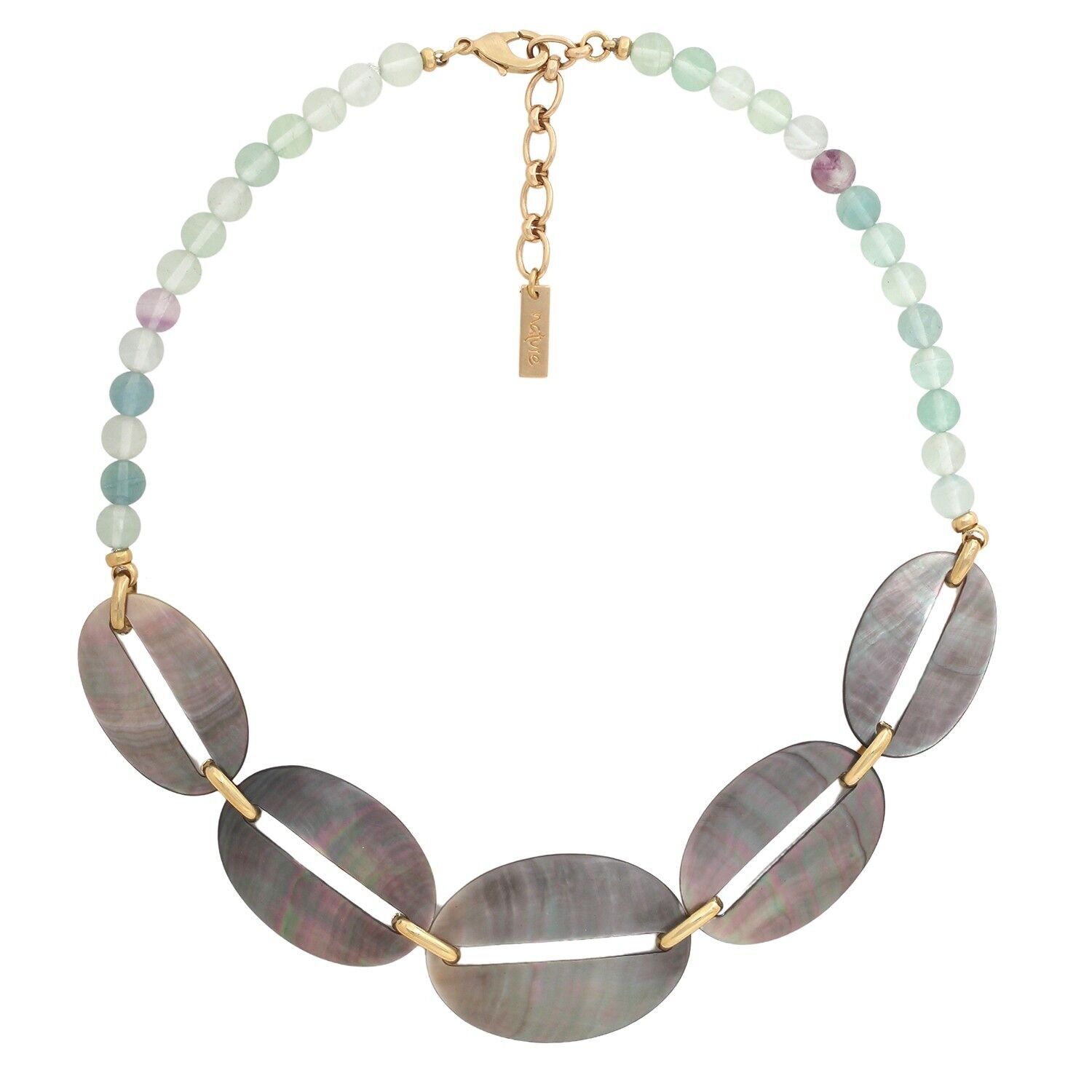 Collana corta in FLUORITE con anello in madreperla nera
