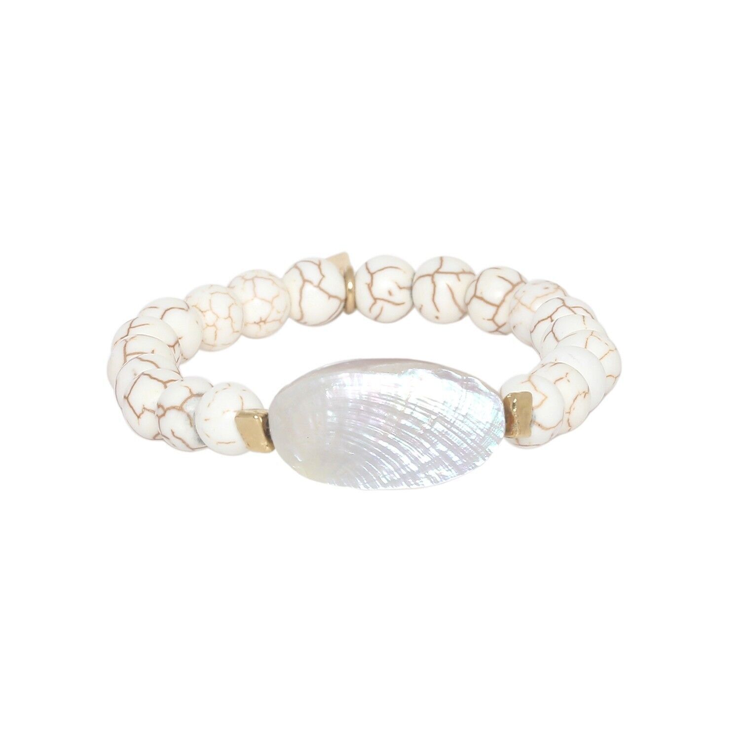 Pulsera elástica CALANDRA de abulón y howlita natural